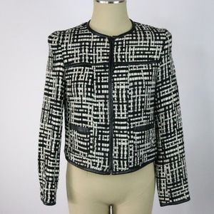 ZARA Printed Zipper Front Blazer M Blk & White